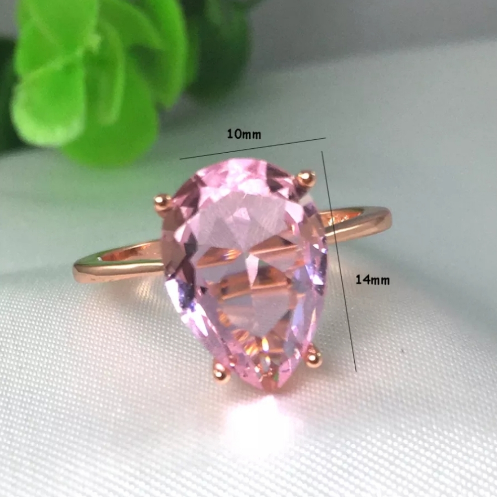 🌸NEW PINK SAPPHIRE 🌸RING PEARL CUT SAPPHIRE 14K  ROSE GOLD PLATED RING - Picture 5 of 6